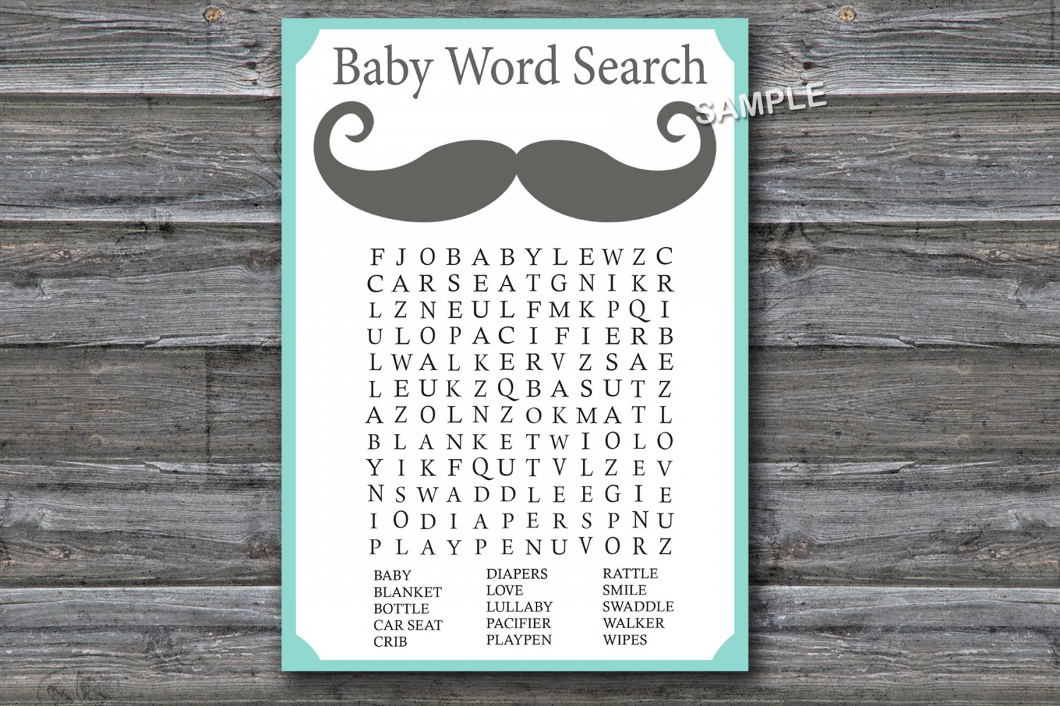 Mustache Baby Shower Word Search Game,Mustache Baby shower games ...