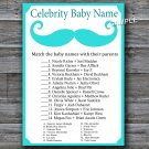 Blue Mustache Celebrity Baby Name Game,Mustache Baby shower games,INSTANT DOWNLOAD--155