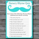 Blue Mustache Nursery Rhyme Quiz baby shower game,Mustache Baby shower games,INSTANT DOWNLOAD--155