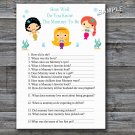 Mermaid How well do you know baby shower game,Mermaid Baby shower games,INSTANT DOWNLOAD--151