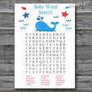Blue Whale Baby Shower Word Search Game,Blue Whale Baby shower games,INSTANT DOWNLOAD--148