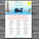 Whale What's in your purse game,Whale Baby shower games,INSTANT DOWNLOAD--147