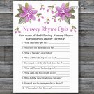 Purple flowers Nursery Rhyme Quiz baby shower game,Flowers Baby shower games,INSTANT DOWNLOAD--129