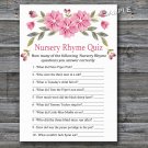 Pink flowers Nursery Rhyme Quiz baby shower game,Flowers Baby shower games,INSTANT DOWNLOAD--128