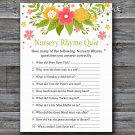 Florals Nursery Rhyme Quiz baby shower game,Flowers Baby shower games,INSTANT DOWNLOAD--122
