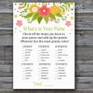 Florals What's in your purse game,Flowers Baby shower games,INSTANT DOWNLOAD--122