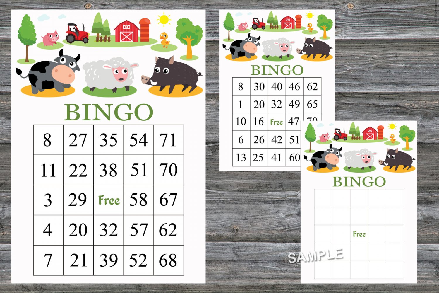 Barnyard bingo game,Barnyard bingo card,60 Printable card,INSTANT ...