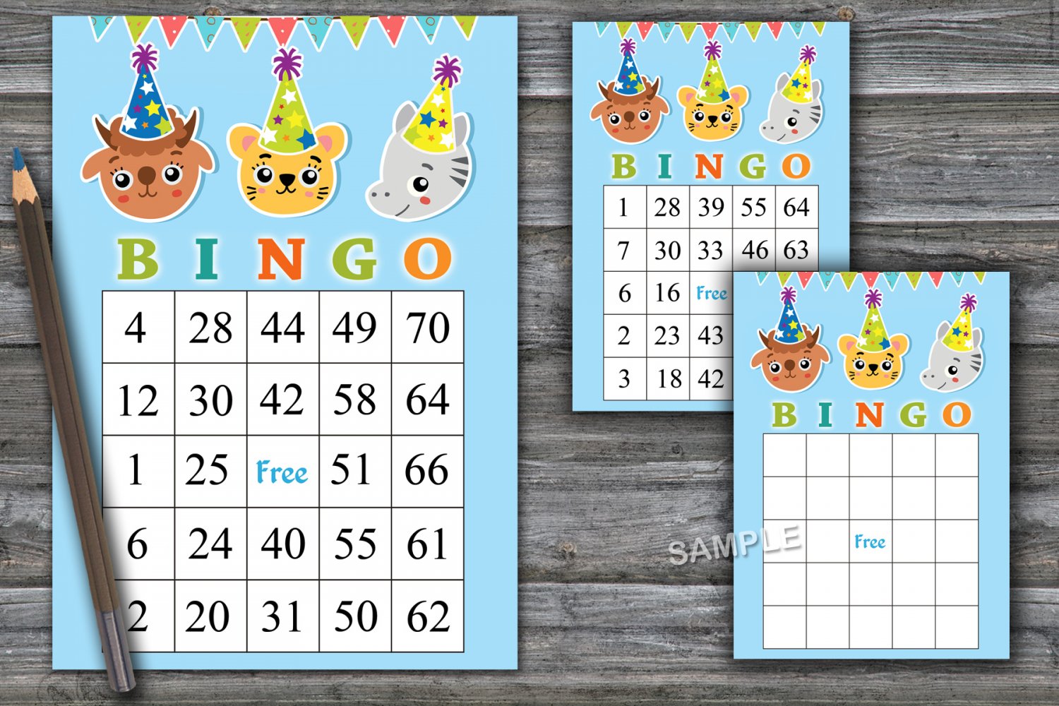 Cute animals bingo game,Cute animals bingo card,60 Printable card,INSTANT DOWNLOAD--175