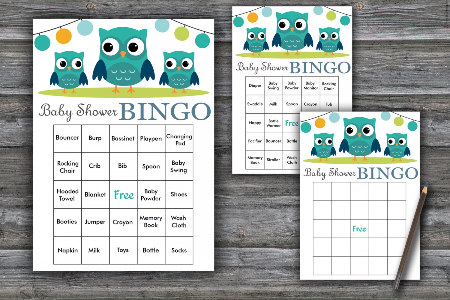 Owl baby shower bingo cards,Owl baby shower game ,60 Prefilled Bingo ...