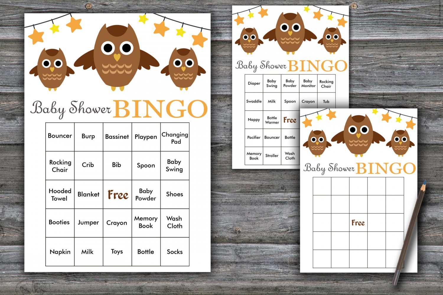 Owl baby shower bingo cards,Little Owl baby shower game ,60 Prefilled ...