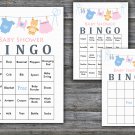 Clothesline baby shower bingo cards,Clothesline baby shower game ,60 Prefilled Bingo Cards-341