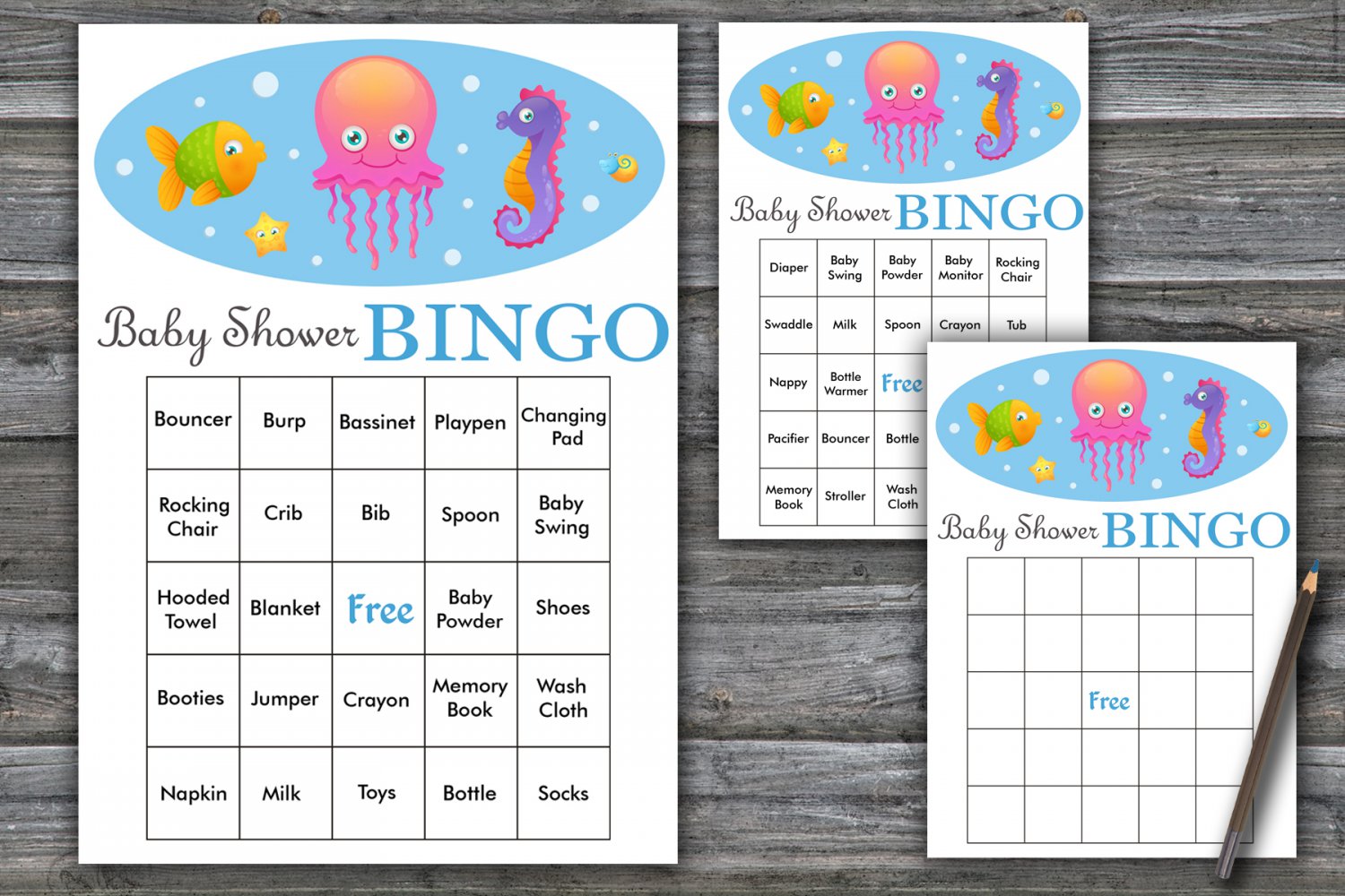 Octopus baby shower bingo cards,Under the sea baby shower game ,60 ...