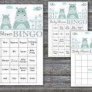 Blue Hippo baby shower bingo cards,Hippo baby shower game ,60 Prefilled Bingo Cards-325