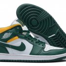 Youth Running Weapon Air Jordan 1 White/Green/Yellow Shoes 113