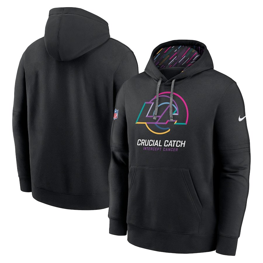 Pullover Hoodie Men's Los Angeles Rams 2024 Crucial Catch Club Black Color