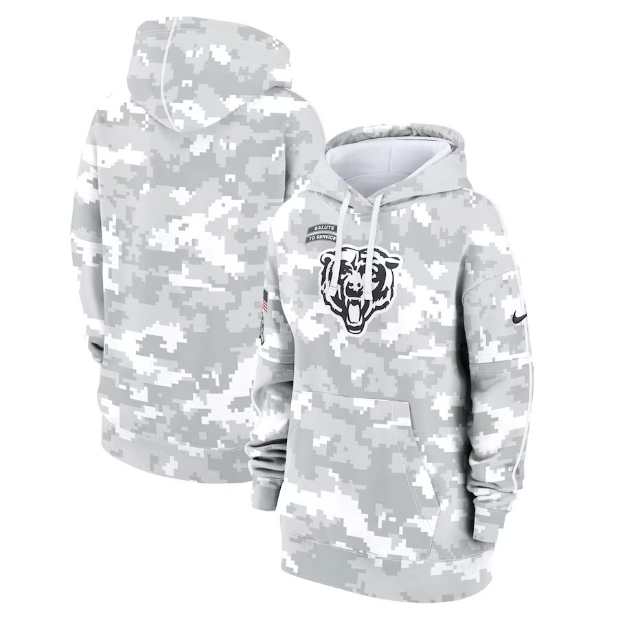 Pullover Hoodie Women's Chicago Bears 2024 Salute To Service Club Fleece - Arctic Camo