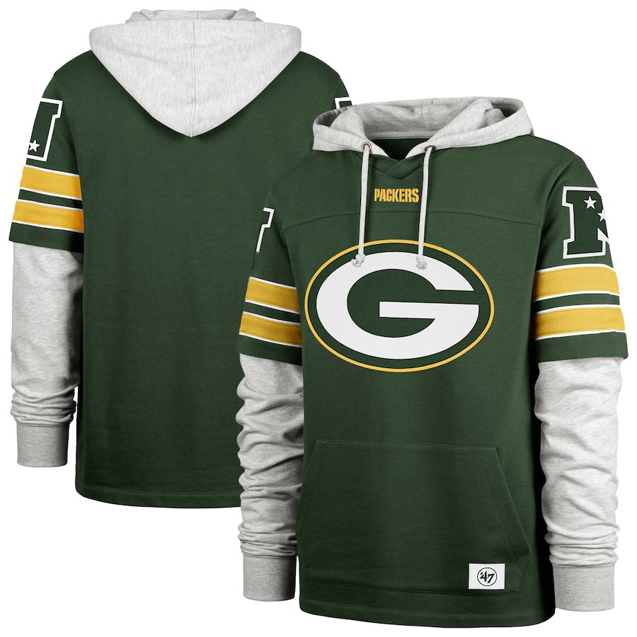 Men's '47  Green Bay Packers Double Header Blitz Cornerback Pullover Hoodie - Green