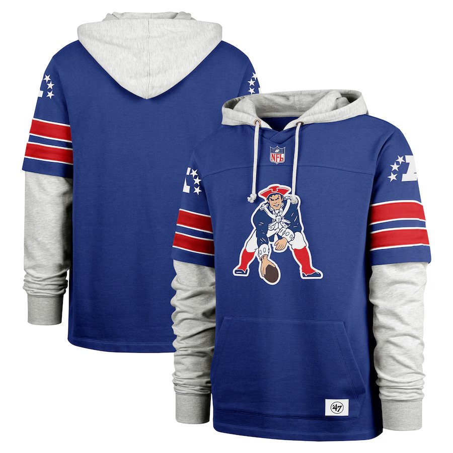 Men's '47 New England Patriots Double Header Blitz Cornerback Pullover Hoodie - Royal
