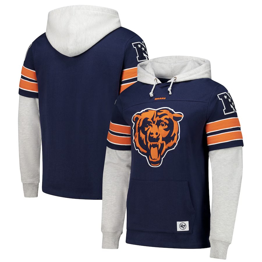 Men's '47 Houston Texans Double Header Blitz Cornerback Pullover Hoodie - Navy