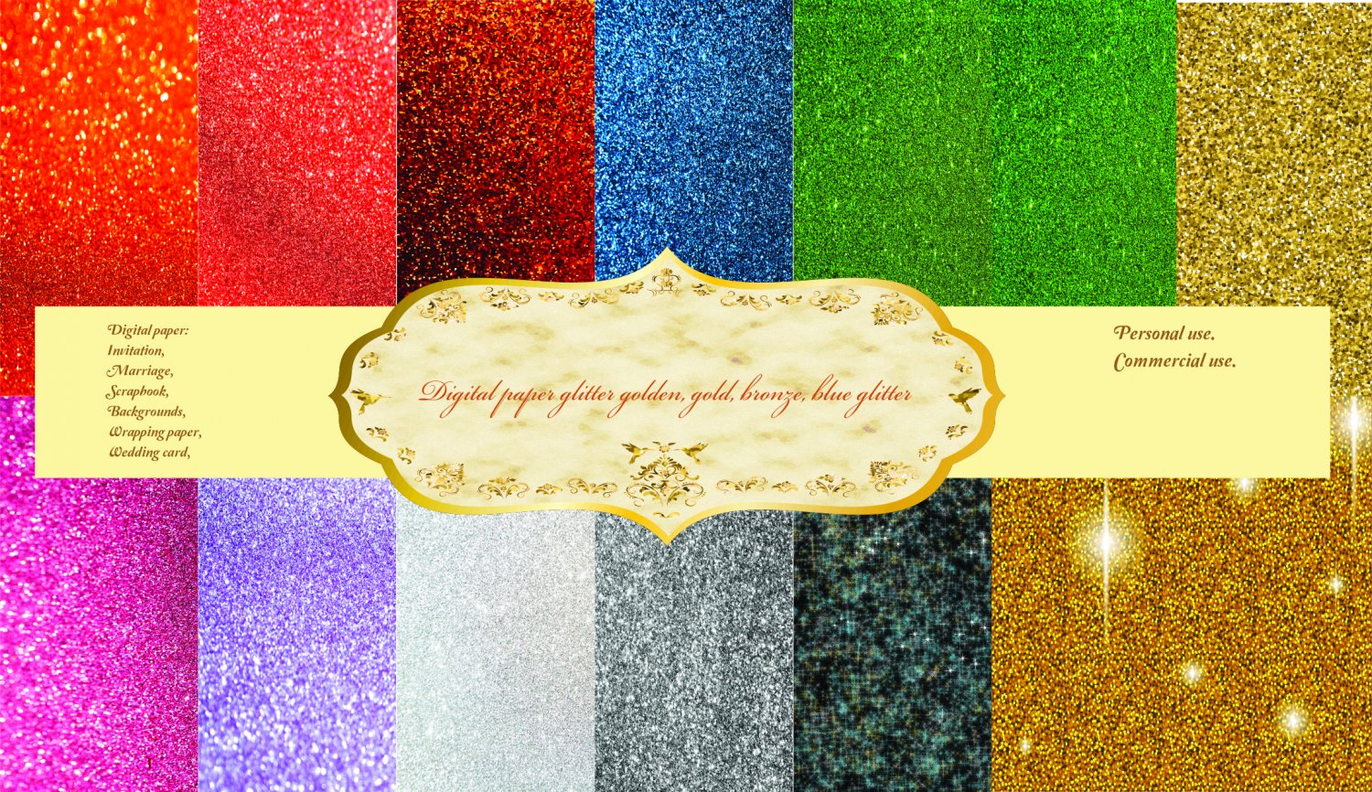 Ombre gradient glitter digital paper, ombre glitter paper pack digital. Gold
