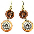 Orange & Brown Button Style Dangle Earrings - E68105BR