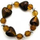 BST2403BR-CRYSTAL GLASS HEART BEADS STRETCH BRACELET