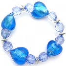 BST2403BL-CRYSTAL GLASS HEART BEADS STRETCH BRACELET
