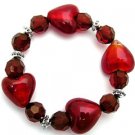 BST2403RD-CRYSTAL GLASS HEART BEADS STRETCH BRACELET
