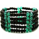 BADS0040SPBR-WOOD&CRYSTAL BEADS STRETCH BRACELET