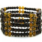 BADS0040TOBR-WOOD&CRYSTAL BEADS STRETCH BRACELET