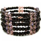 BADS0040PUBR-WOOD&CRYSTAL BEADS STRETCH BRACELET