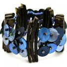 B25001BL-SEASHELL COCONUT WOOD STRETCH BRACELET