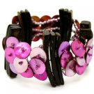 B25001FU-SEASHELL COCONUT WOOD STRETCH BRACELET