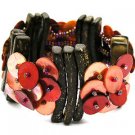 B25001RD-SEASHELL COCONUT WOOD STRETCH BRACELET