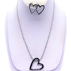 NE00507SL-HEART NECKLACE SET