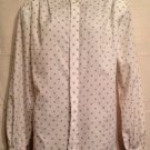 JJ Collectibles Women's 16 Blouse White Tan Polka Dots Button Front Long Sleeves