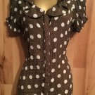 Sunny Leigh Women’s Sz M Brown White Polka Dots Crinkle Top Button Front S.S