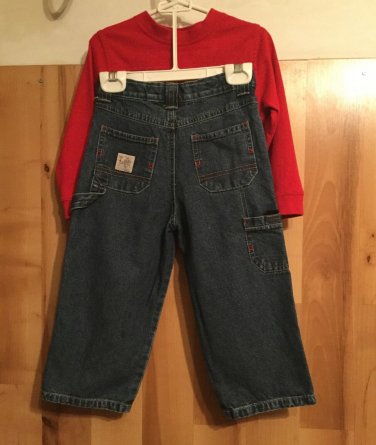 Lee Authentic Med Wash Utility Jeans & J.Khaki Red L.S. Shirt 3T Boys 100%Cotton