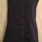 Honors Womens Sz Large Sleeveless Button Front Top Navy Blue V-Neck 100% Cotton