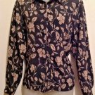 Koret Petites Women's Sz PS Blouse Black & Gold Floral Button Front Long Sleeves