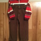Old Navy 3TBoys Dark Brown Corduroy Pants Adj Waist & Long Sleeve Striped Shirt