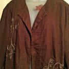 Kim Rogers Women’s Size 1X Dark Brown Lined Over Jacket Embroidered  3/4” Sleeve