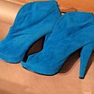 Baby Girl Women’s Sz 7 Stilettos Shoes Teal Blue Green Slides With Zip Peep Toe