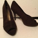 Cato Women's Sz 8.5 Peep Toe Stiletto Heels Chocolate Brown Faux Suede 4.5" Heel