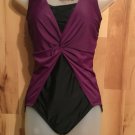 Merona Women’s Size S One Pc Swim Suit Front Gathers Two Tone Slimming Effect