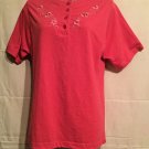 Carolina Bay Women’s Size Large 1/4 Button Up Red Floral Short Sleeve Top Shirt