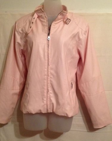 KC Collection Women's Sz M Jacket Coat Pale Pink Faux Leather Zip Front