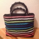 Tiannl Handbag Purse Striped Multi Colored Double Handles Linen