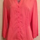 JM Collection Women's Size 6 Blouse Orange Button Front V-Neck 3/4" Sleeves