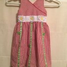 Kidgets Girls 3T Sundress Red White Checked Floral Appliqué Sleeveless